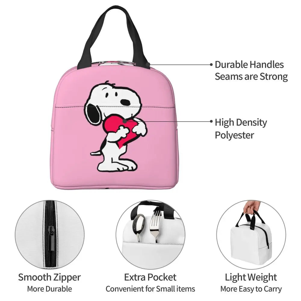 Custom Funny Cartoon Snoopy Lunch Box Waterproof Thermal Cooler Food Insulated Lunch Bag Kids For Kids Portable Picnic Tote Bags