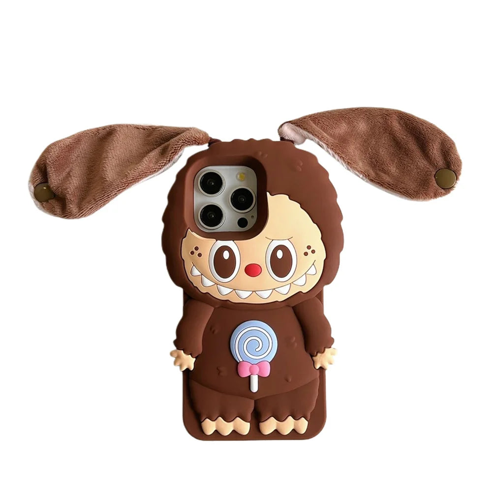 3D New Kawaii Labubu Phone Cases Cartoon Cute for iPhone 15 14 Plus 16 13 12 Pro Max 11 Anti-slip Soft Silicone Cover