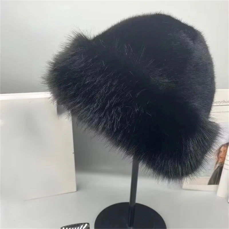 Winter Plush Hat Women Thickened Warm Bucket Hats For Women Men Simple Imitation Fur Ear Protection Cap Windproof Fisherman Cap