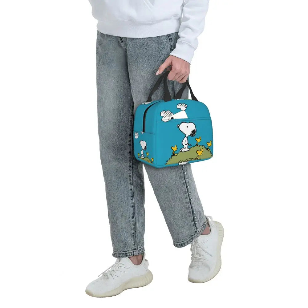 Custom Funny Cartoon Snoopy Lunch Box Waterproof Thermal Cooler Food Insulated Lunch Bag Kids For Kids Portable Picnic Tote Bags