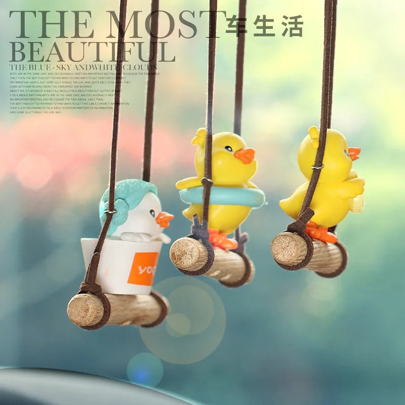 Anime Figure Swing Duck Model Decor Little Yellow Duck Auto Rearview Mirror Hanging Pendant Cute Car Ornaments Accessories Gifts