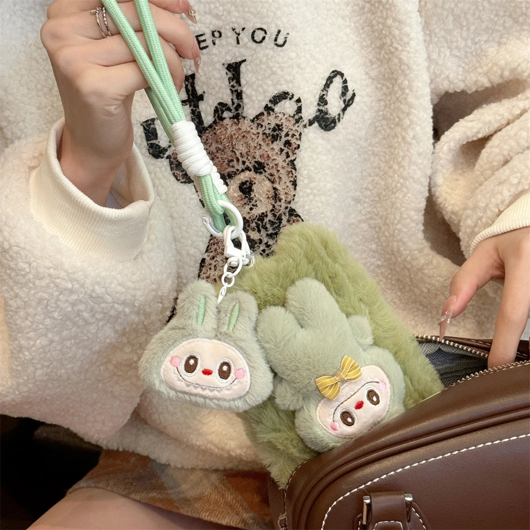 Cartoon Plush Little Monsters Labubu with Lanyard Phone Case for IPhone 16 15 14 13 12 11 Pro Max Anti-drop Back Cover Funda