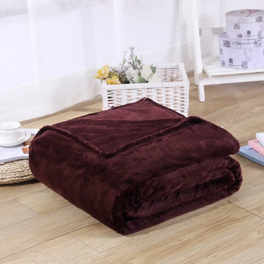 230GSM Coral Fleece Flannel Blankets For Beds Solid Blue Pink Soft Warm Thin Bedspread Sofa Cover Faux Fur Plaid Blanket