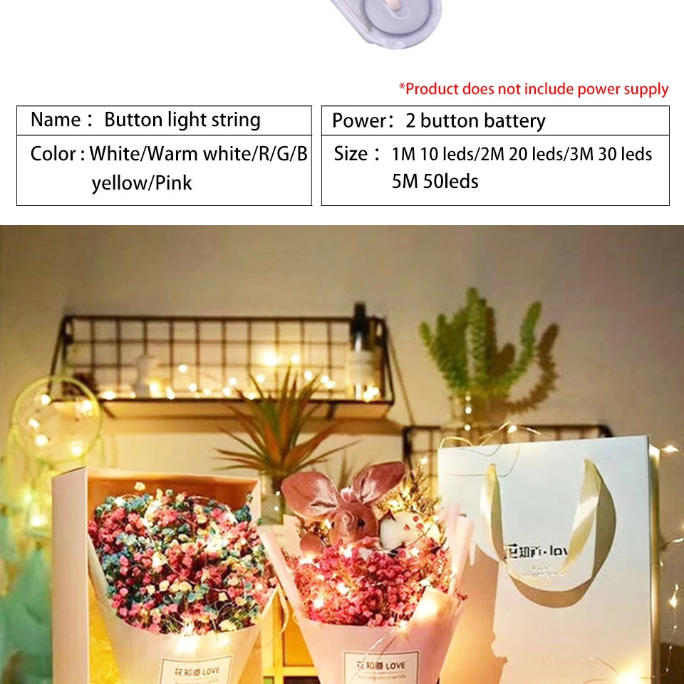 1M 2M 3M 5M LED Copper Wire String Lights Fairy Light Outdoor Garland Wedding Light for Home Christmas Garden Holiday Decoration