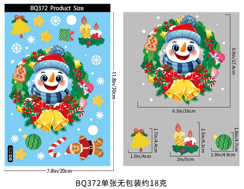 2025 Santa Claus Reindeer Window Glass Stickers Snowman Snowflake Electrostatic Wall Sticker Merry Christmas Decor for Home Noel