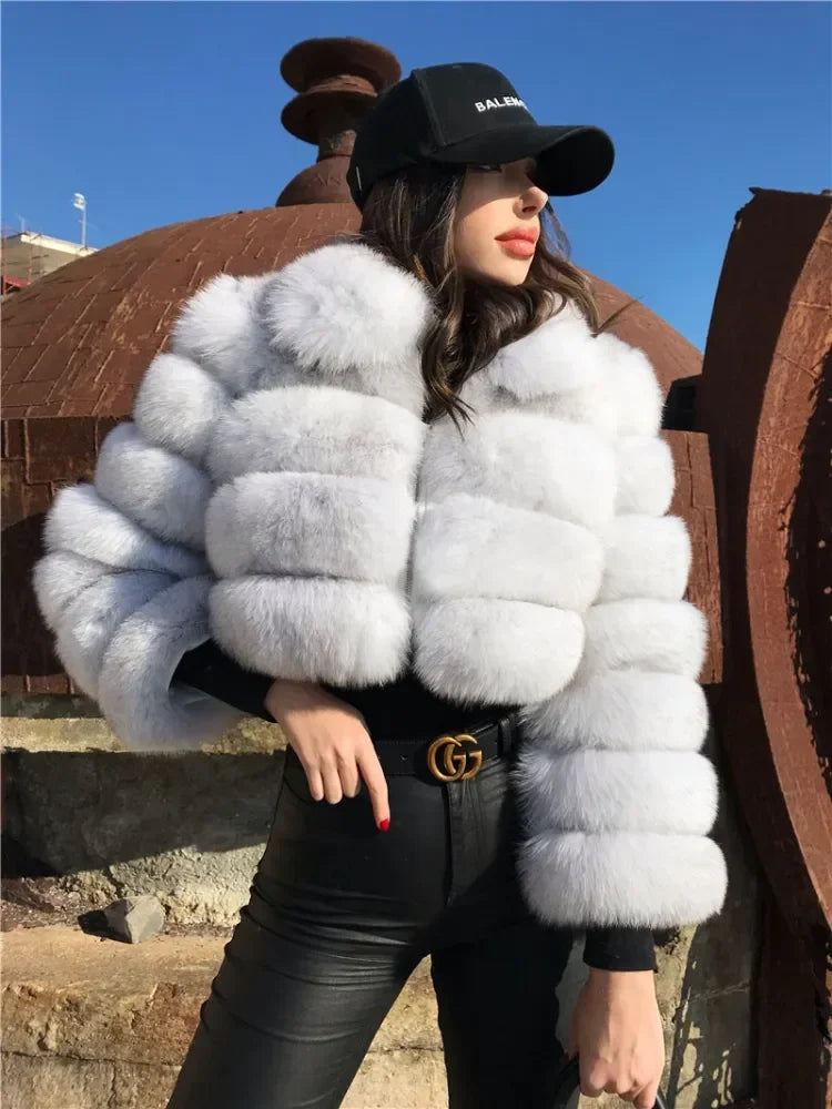 Casual White Black Fluffy Fall Winter Faux Fur Coat Women Short Jacket Long Sleeve Cropped Puffer Fur Jacket For Women Outwear