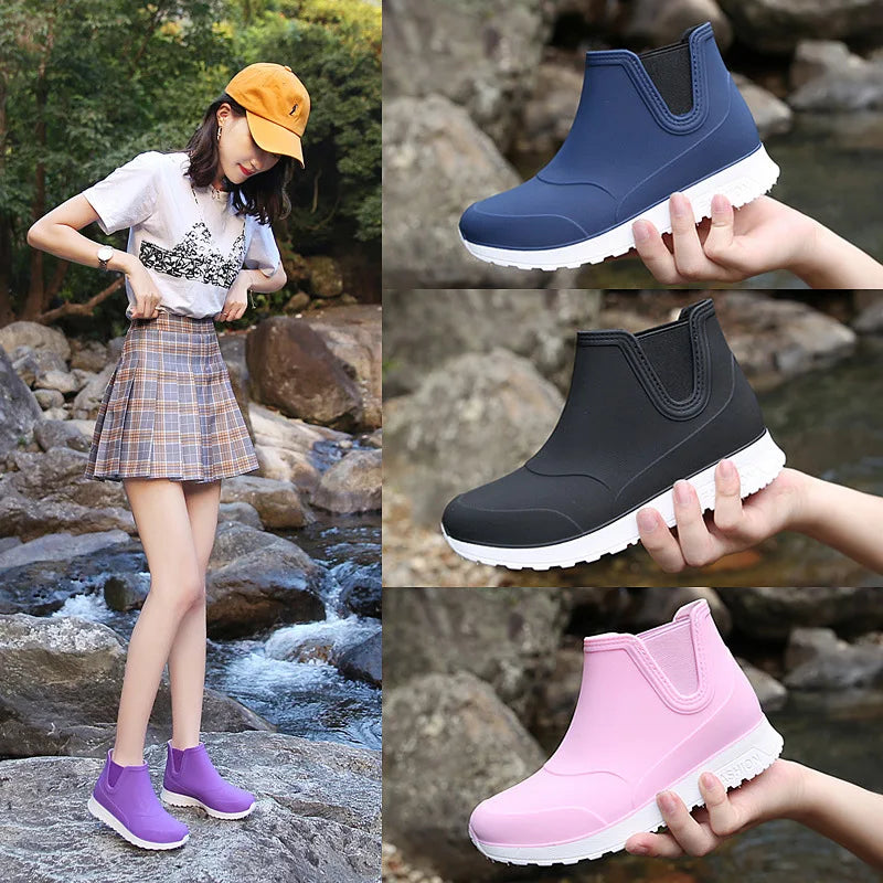 Fashion Rain Shoes for Women Rubber Boots Platform Ankle Boots 2024 Autumn Winter Slip on Women Booties Work Shoes Botines Mujer