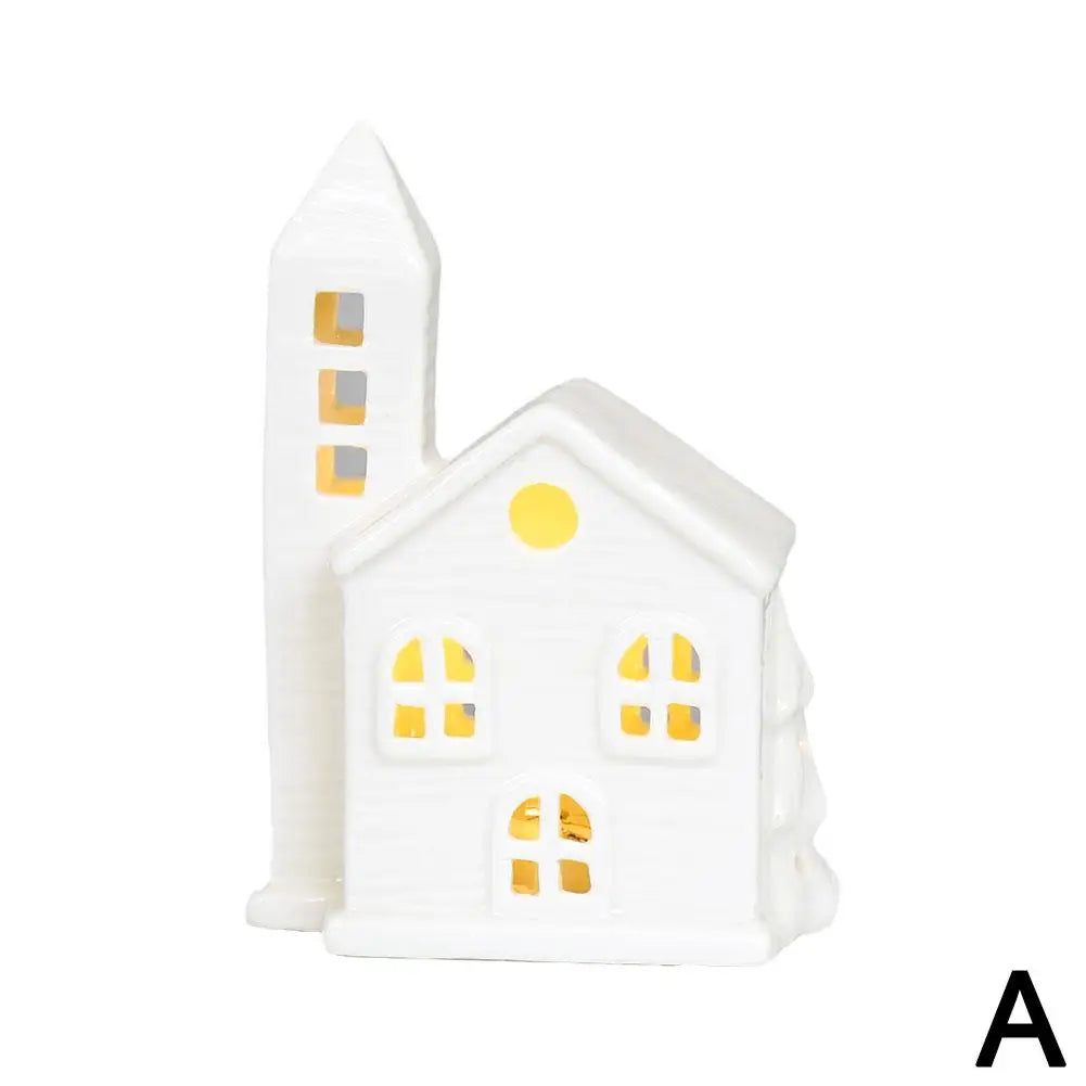 Christmas Indoor Ornaments Village Lighted Ceramic Houses Xmas Holiday Farmhouse Rustic  For Home Ornament