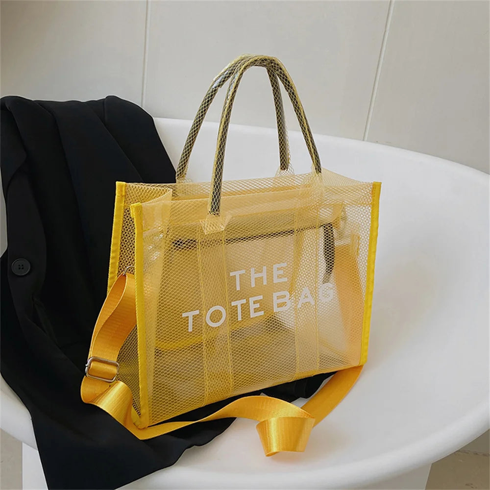 Women Large Tote Handbag Clear PVC Beach Bag Transparent Bag Luxury Designer Shoulder Crossbody Summer Beach Jelly Bags bolso mu