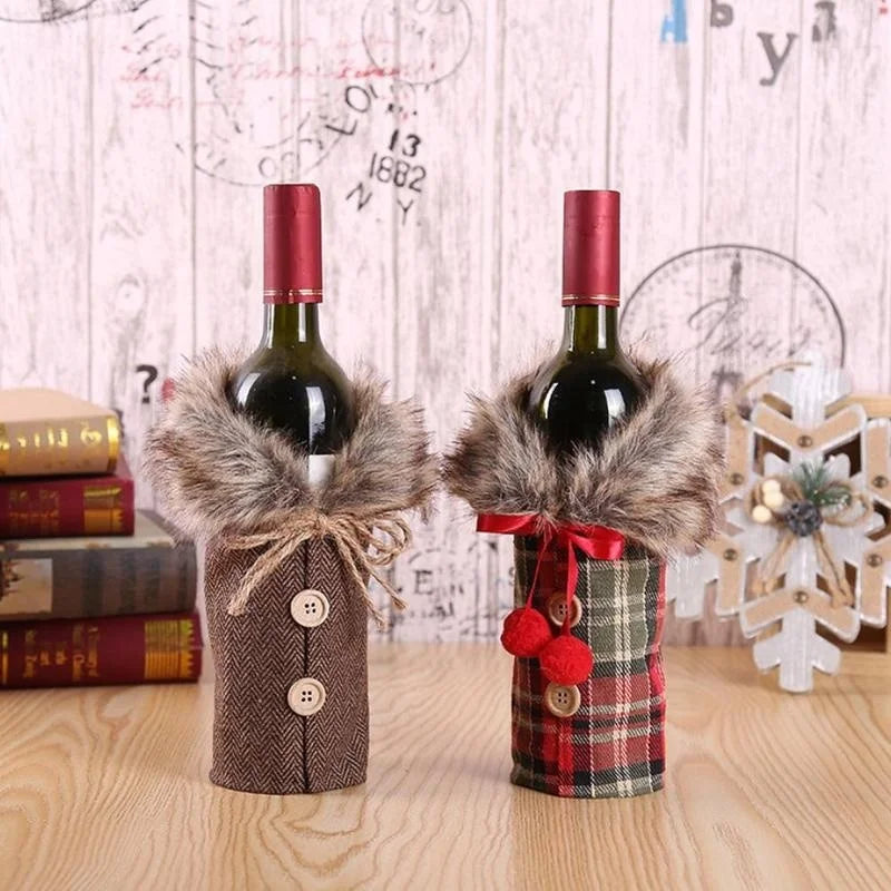 Creative Christmas Wine Bottle Set Golden Velvet Dress Wine Bottle Covers Sleeve Santa Snowman Xmas New Year Dinner Table Decor