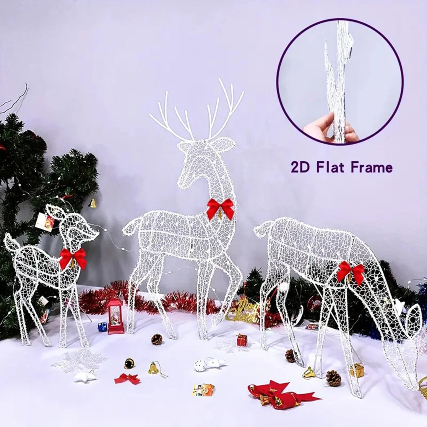 Metal Frame Reindeer Decor Glowing Christmas Deer Ornament Set with Led Lights for Outdoor Xmas Decorations Metal Frame for Home