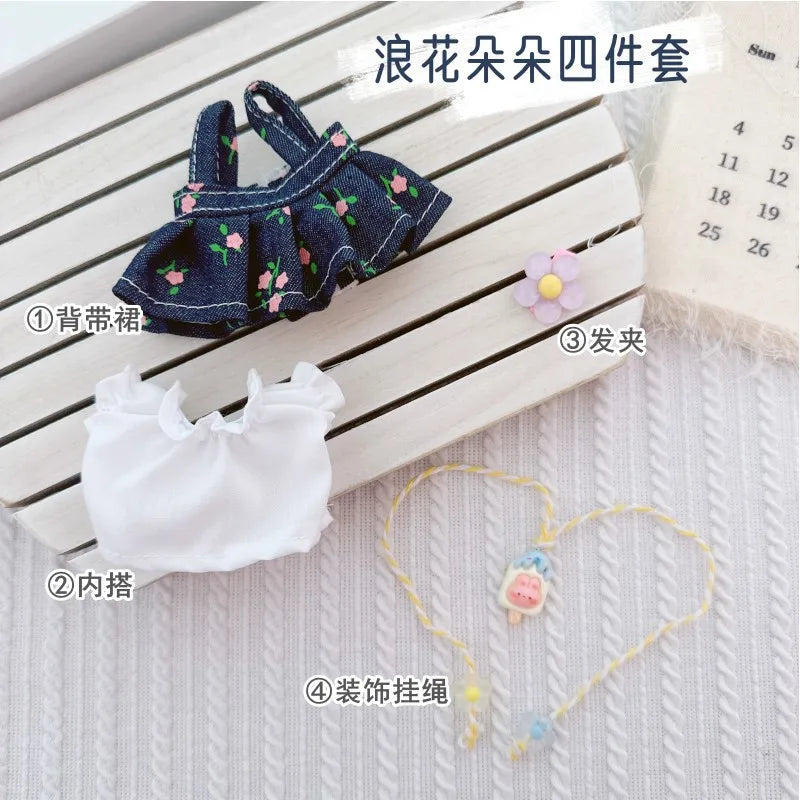 17cm Labubu Clothes Cute Mini Plush Doll's Outfit Accessories Suit Overalls Dress Hairpin for Labubu Dolls Fans Children Gift