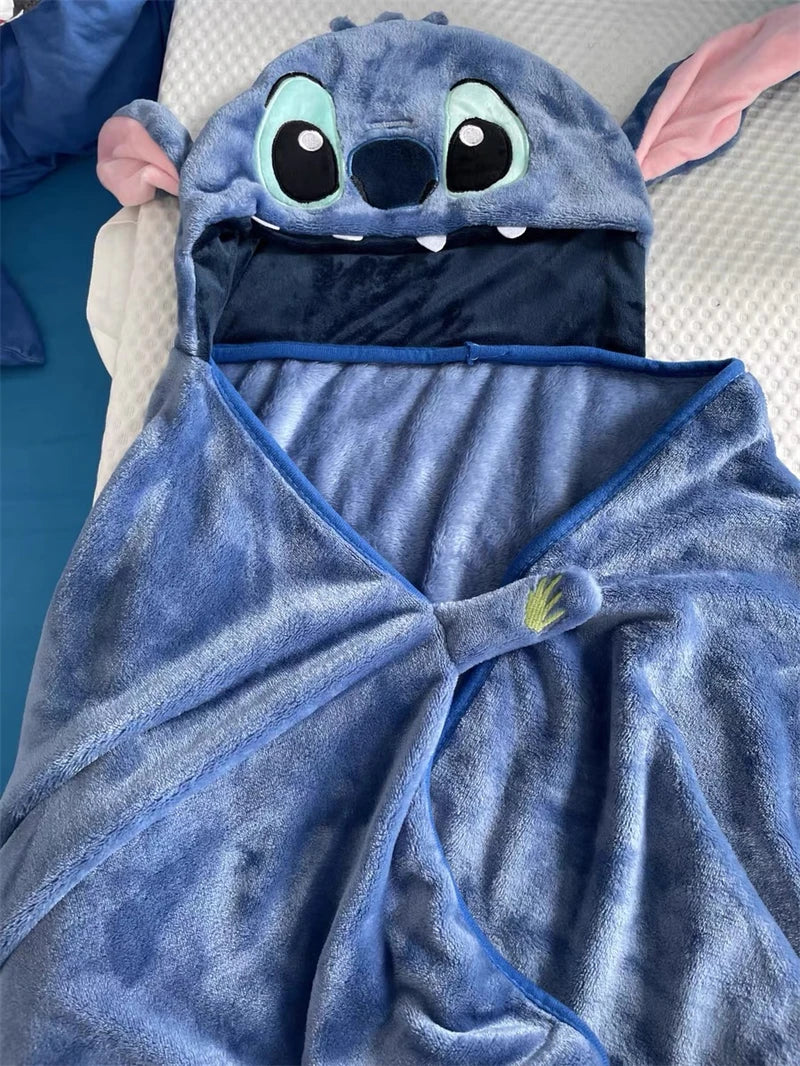 Lovely Stitch Cloak Blanket Comfortable Thickened Hooded Blanket Flannel Nap Cartoon Anime Warm Stitch Blanket Gifts