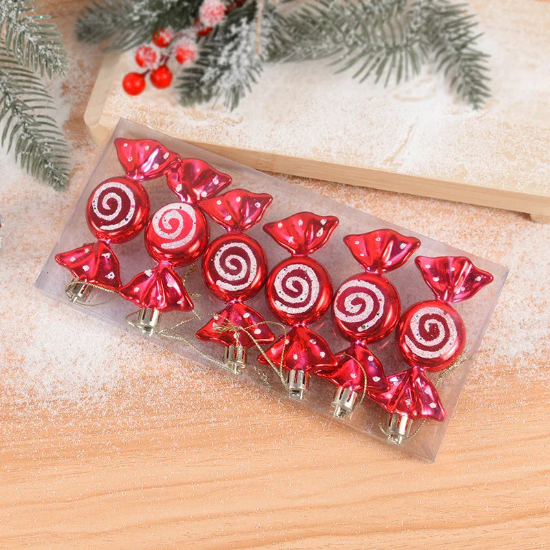 6pcs/box Christmas Candy Pendant Xmas Tree Hanging Ornaments Christmas Decorations For Home 2023 Navidad Noel New Year Kids Gift