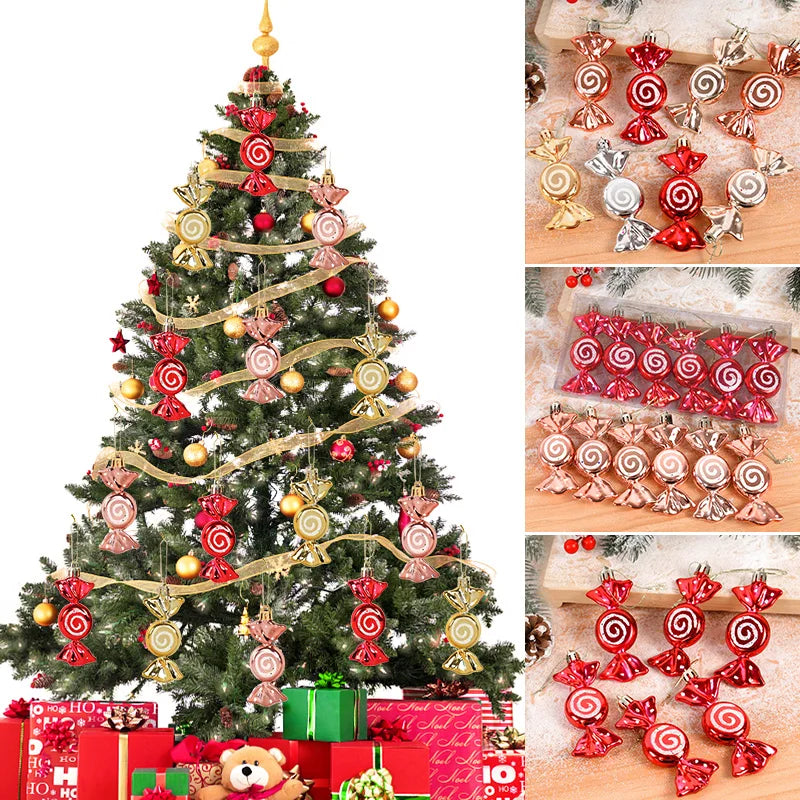 6pcs/box Christmas Candy Pendant Xmas Tree Hanging Ornaments Christmas Decorations For Home 2023 Navidad Noel New Year Kids Gift