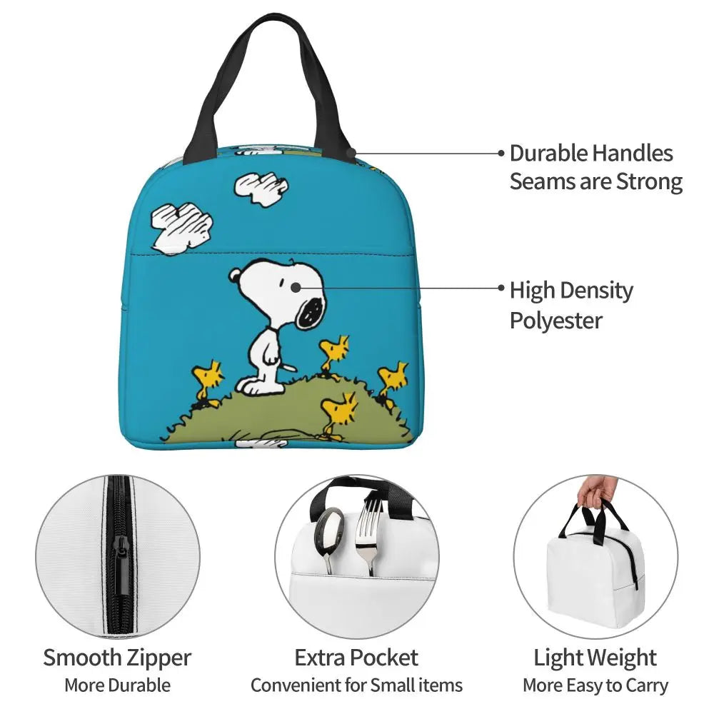 Custom Funny Cartoon Snoopy Lunch Box Waterproof Thermal Cooler Food Insulated Lunch Bag Kids For Kids Portable Picnic Tote Bags