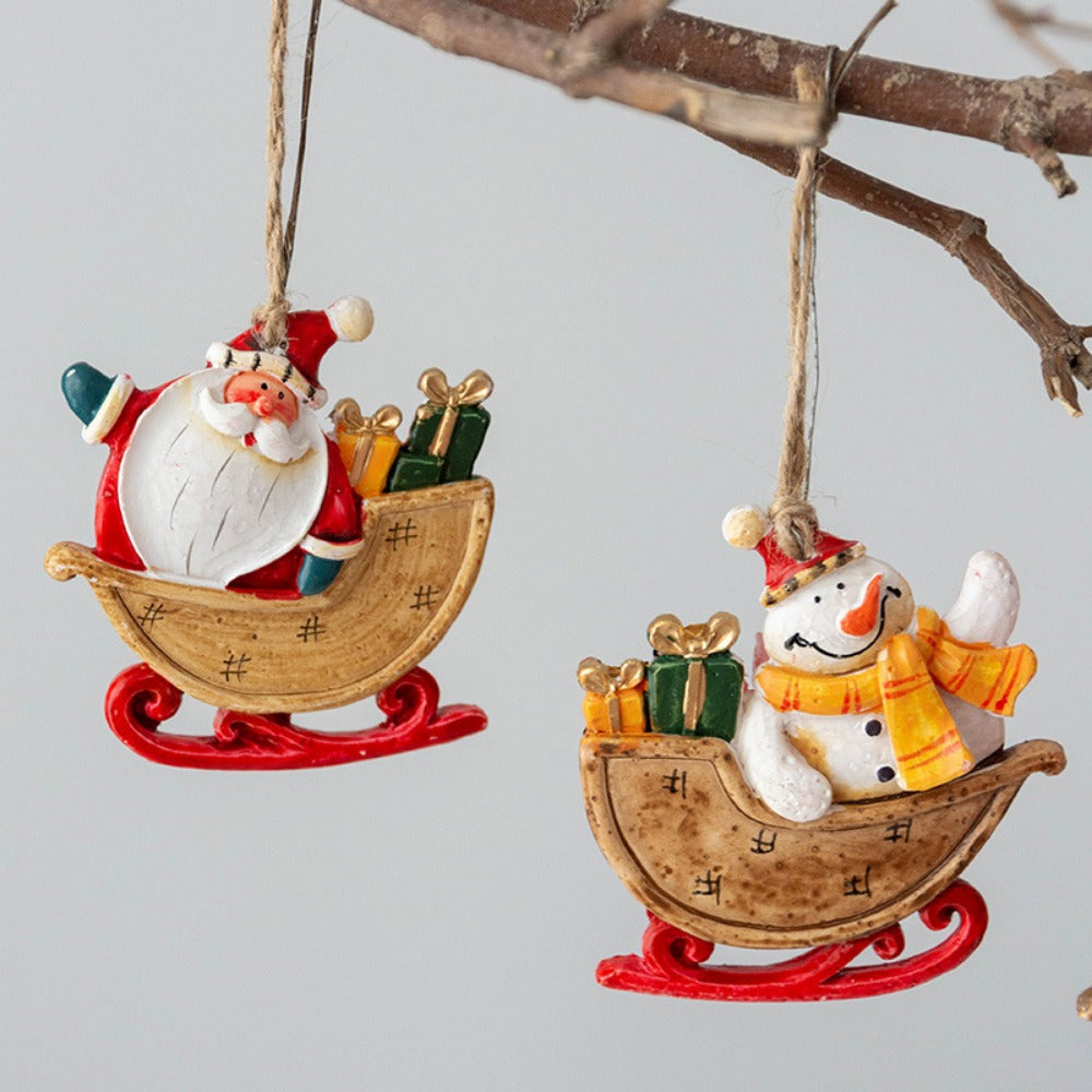 Christmas Retro Figurines Ornament Santa Claus Snowman Sleigh Tree Resin Decoration for Fairy Garden Doll House Home Decor