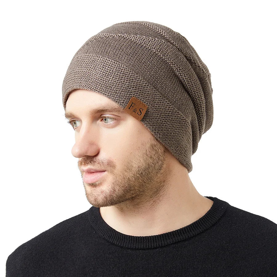 New Unisex Slouchy Winter Hats Add Fur Lined Men And Women Warm Beanie Cap Casual Label Decor Winter Knitted Hats