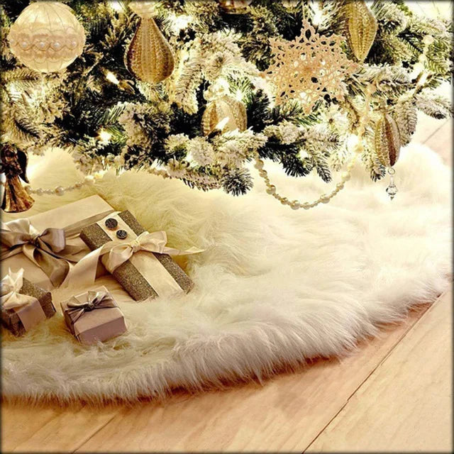 Christmas Christmas tree skirt base decoration pure white plush carpet sub-tree apron under tree decorative cushion