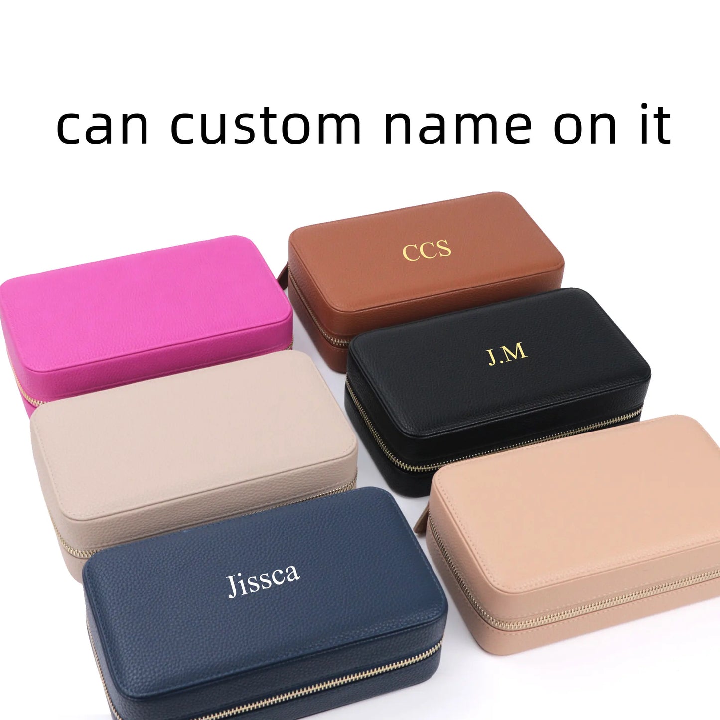 Personalized Emboss Gold Name Pebble Leather Medium Travel Jewelry Storage Box Jewelry Bag Stud Necklace Storage Custom Gift