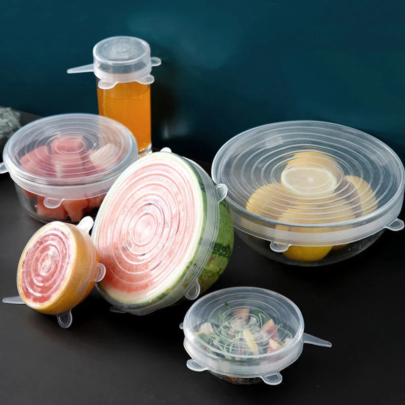 6Pcs/lot Food Adjustable Elastic Silicone Cover Cap Universal Expandable Lids for Cans Dishes Bowl Reusable Stretch Kitchen