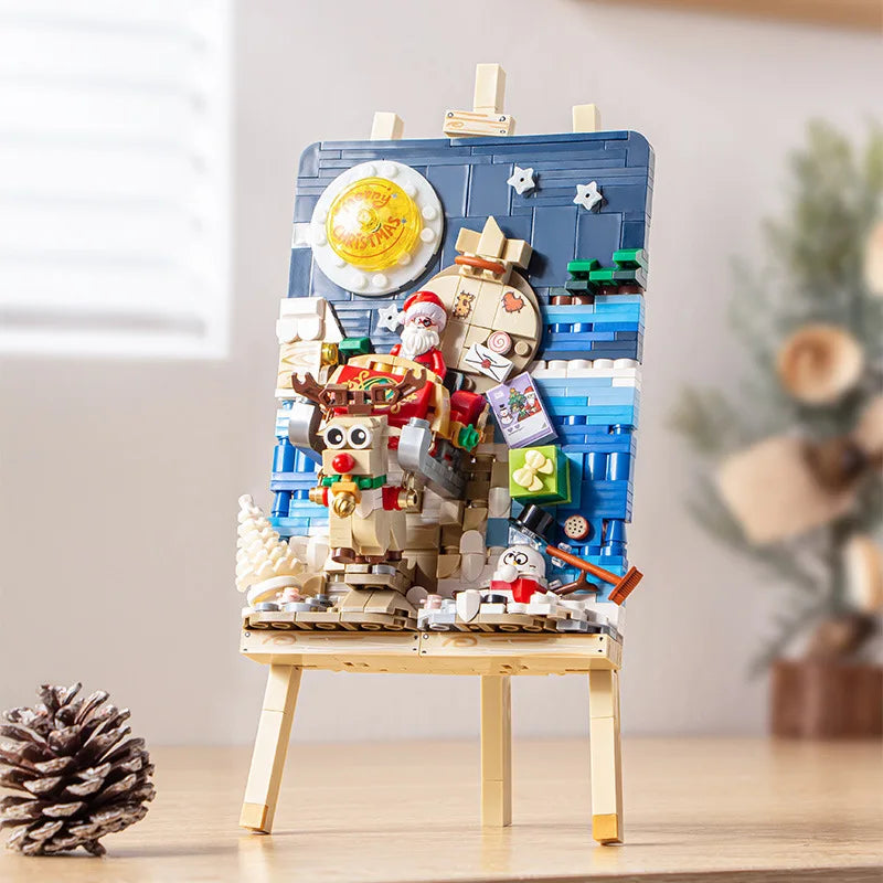 Mini Building Blocks Christmas Sleigh Easel Model Ornaments DIY Puzzle Assembled Bricks Children's Toys Gifts Home Decoration