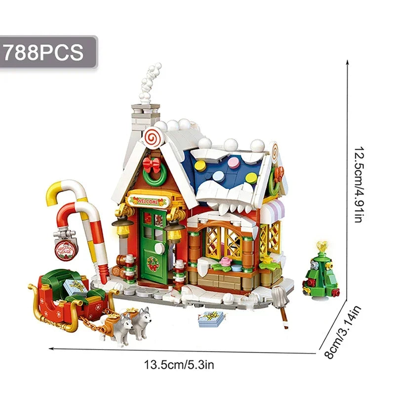 Mini Building Blocks Cute Christmas House Assembled Bricks for Adults and Children Cartoon Toys Gifts Home Furnishings