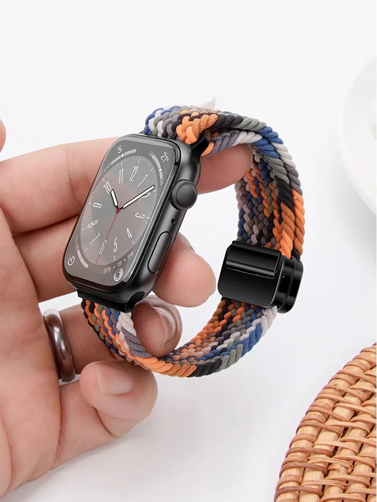 Nylon Band For Apple Watch Strap 44mm 40mm 45mm 46mm 49mm 41mm 38 magnetic Braided Bracelet iWatch series se 7 6 8 9 10 Ultra 2