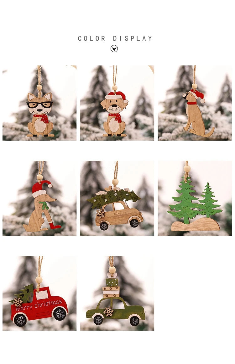 New Year 2022 Natural Wood Christmas Tree Ornament Xmas Hanging Pendants Star Xmas Tree Bell Christmas Decorations For Navidad