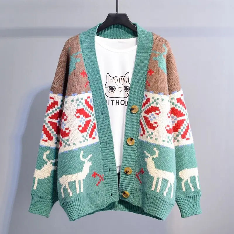 Knitted Ugly Christmas Sweater Knit Sweaters For Men Cardigan Couple Vintage Sweater Cardigans Coat Y2K Jacket Men's Clothing