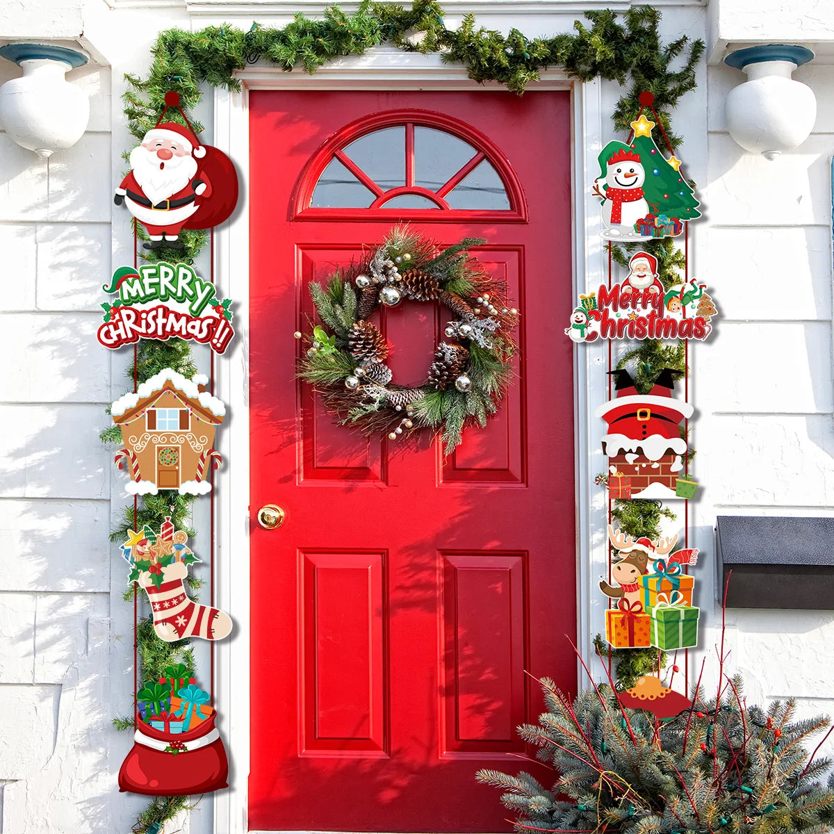 Christmas Porch Door Hanging Banner Christmas Paper Door Decorative Flags for Xmas Home Decorations New Year 2024 Noel Navidad