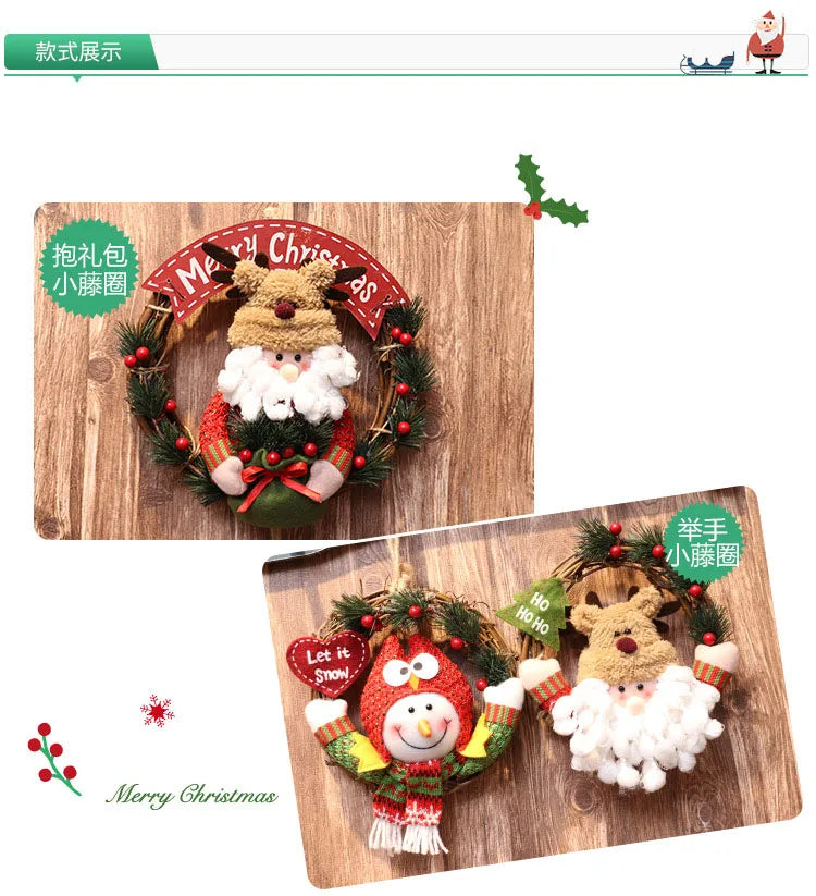 Elk Snowman Rattan Circle Christmas Flower Wreath Shopping Mall Window Christmas Tree Christmas Decorations Children's Doll