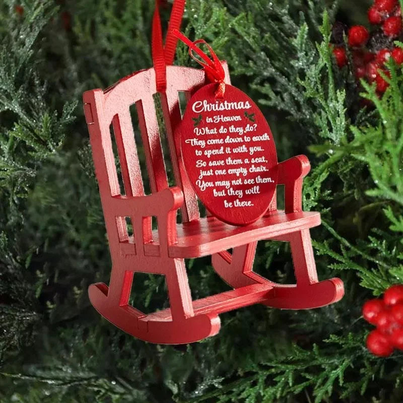 Christmas Tree Decorations In Heaven Memorial Ornament Mini Wooden Rocking Chair Christmas Craft Supplies New Year Decor KI