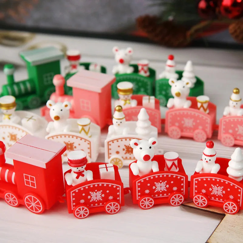 Merry Christmas Train Plastic Ornaments Christmas Cake Decoration for Home 2023 Xmas Kids Gift Navidad Party Happy New Year 2024