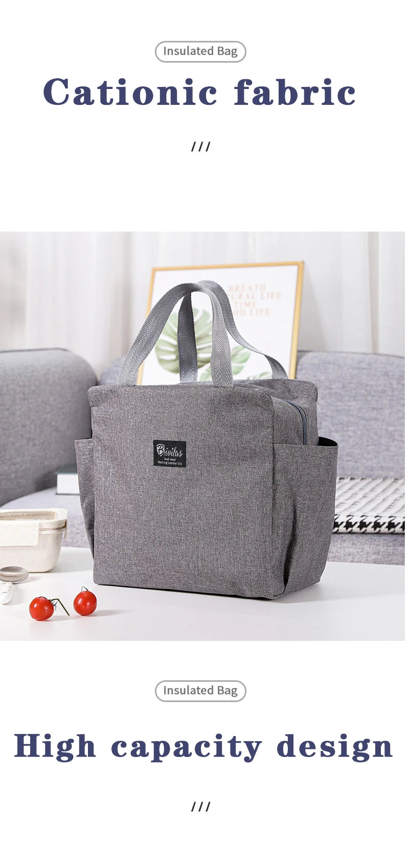 Thermal Lunch Bags Portable Oxford Fresh Cooler Pouch For Office Student Convenient Lunch Box Tote Black Gray Food Container Bag