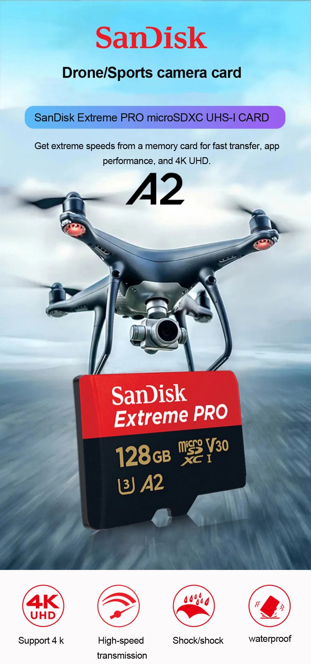 SanDisk Extreme PRO microsd 256GB UHS-I Memory Card 128GB micro SD Card 64GB TF Card 200MB/s Class10 U3 V30 A2 cartao de memoria