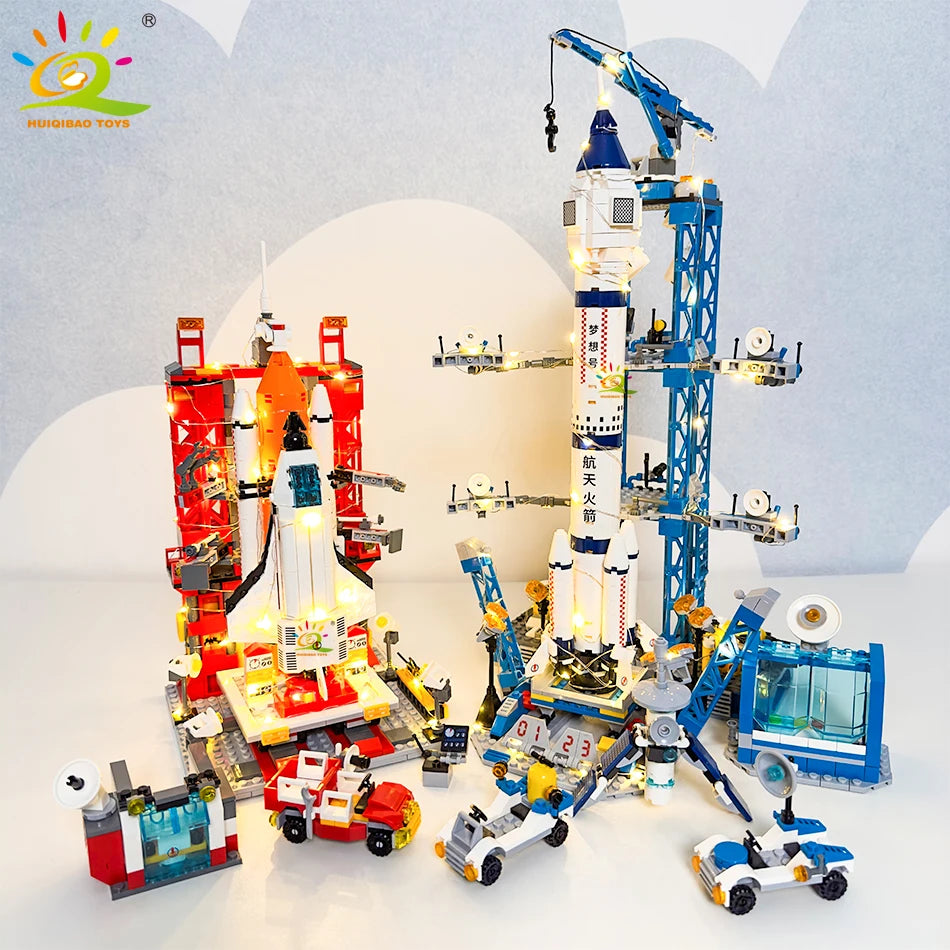 HUIQIBAO Aviation Spaceport Model Space Shuttle Rocket Launch Center Construction Building Blocks MOC Spaceship Kids Bricks Toy