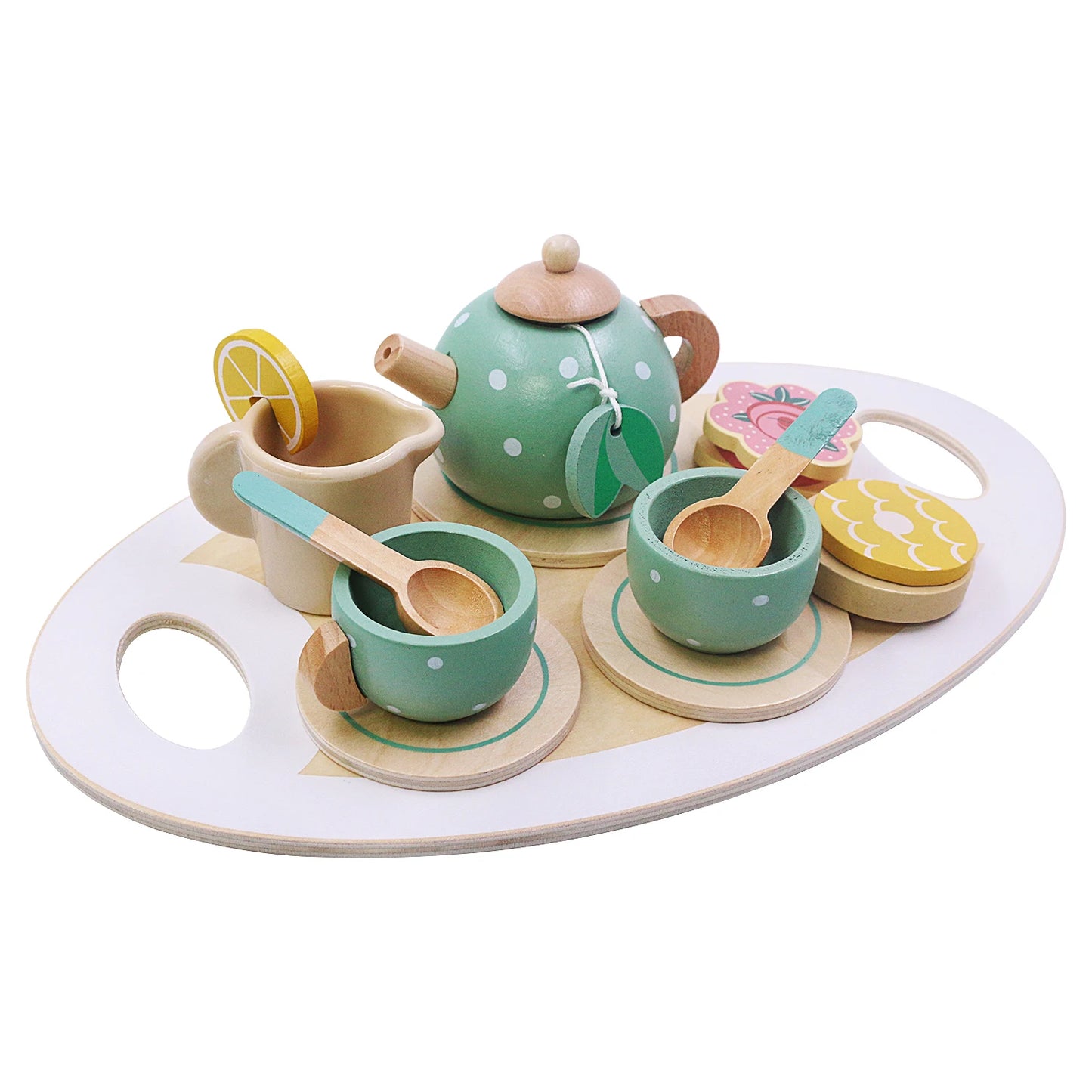 Wooden Tea Set Toys Pretend Play Kitchen Accessories for Kids Food Afternoon Tea Role Play Game for Toddlers Girls Boys Gifts