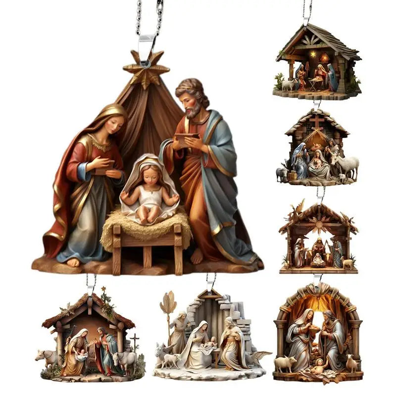 2024 New 3D Christmas Nativity Scene Ornaments Easter Acrylic Car Hanging Christmas Tree Decoration For 2024 New Year