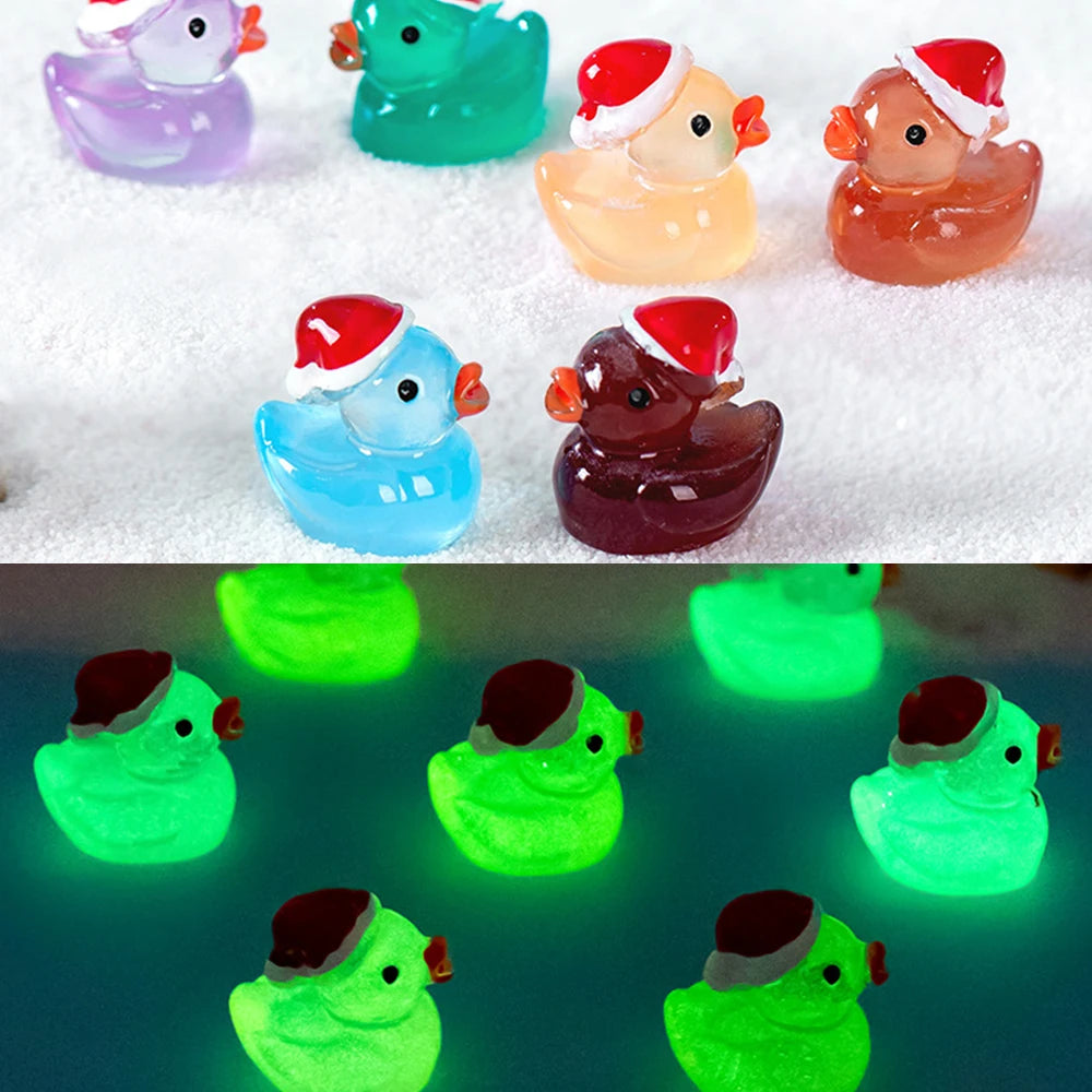 Luminous Micro Landscape Christmas Duck Ornaments DIY Resin Garden Decoration Outdoor Patio Lawn Yard Garden Accessories