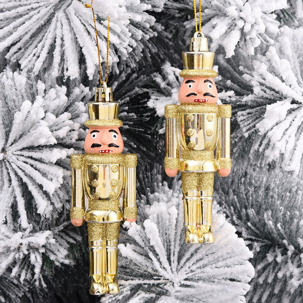 2PCS Christmas Nutcracker Ornaments Christmas Tree Plastic Walnut Figure Pendants Xmas Tree Soldier Puppet Hanging Decoration