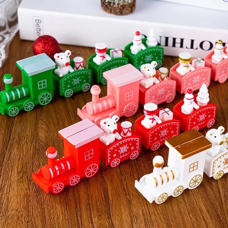 Merry Christmas Train Plastic Ornaments Christmas Cake Decoration for Home 2023 Xmas Kids Gift Navidad Party Happy New Year 2024