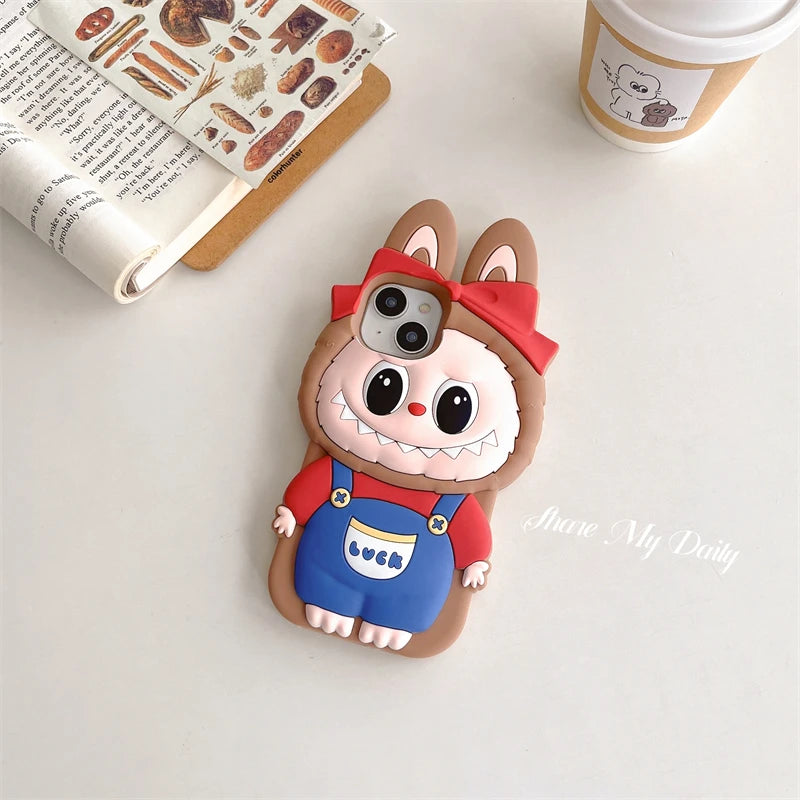 For iPhone 16 promax 15 14 Plus 13 12 11 Pro Max Phone Case 3D Labubu Soft Silicone cases Romper So Cute Cartoon Cover Fundas