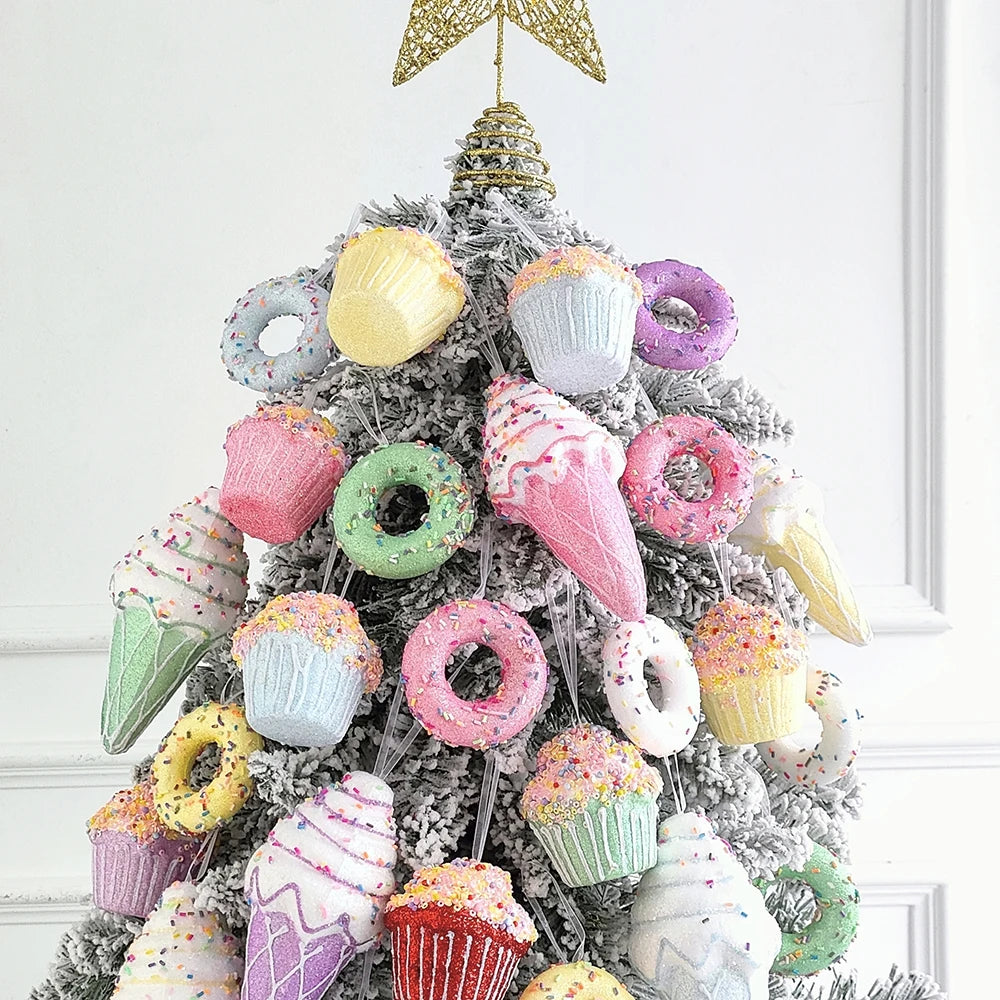 1Box Christmas Ball Macaron Ice Cream Donut Candy Shape Christmas Tree Pendant 2023 Home New Year Navidad Christmas Decor 2024