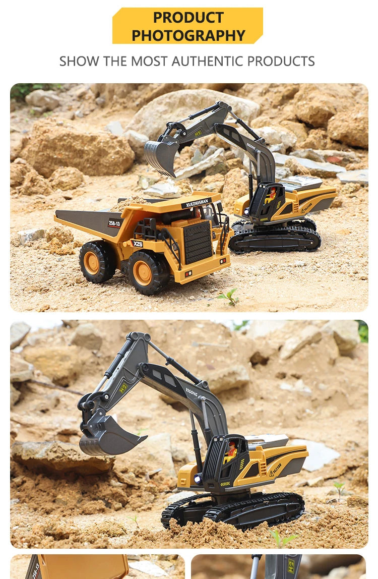 RC Excavator Dumper Car 2.4G Remote Control Engineering Vehicle Crawler Truck Bulldozer Toys for Boys Kids Christmas Gifts