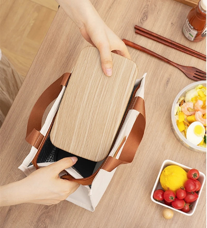 4 Shapes Beige Simple Lunch Bags Girls Large-capacity Japanese Bentro Bag Insulated Thermal Portable for Travel Picnic