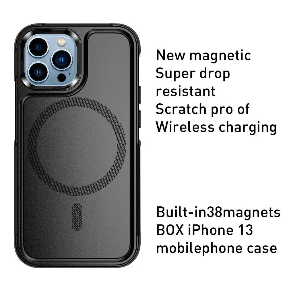 For MagSafe Phone Case For iPhone 16 13 12 Pro Mini Max 11 15 14 Plus Shockproof Heavy Duty Rugged Magnetic Hybrid Matte Cover