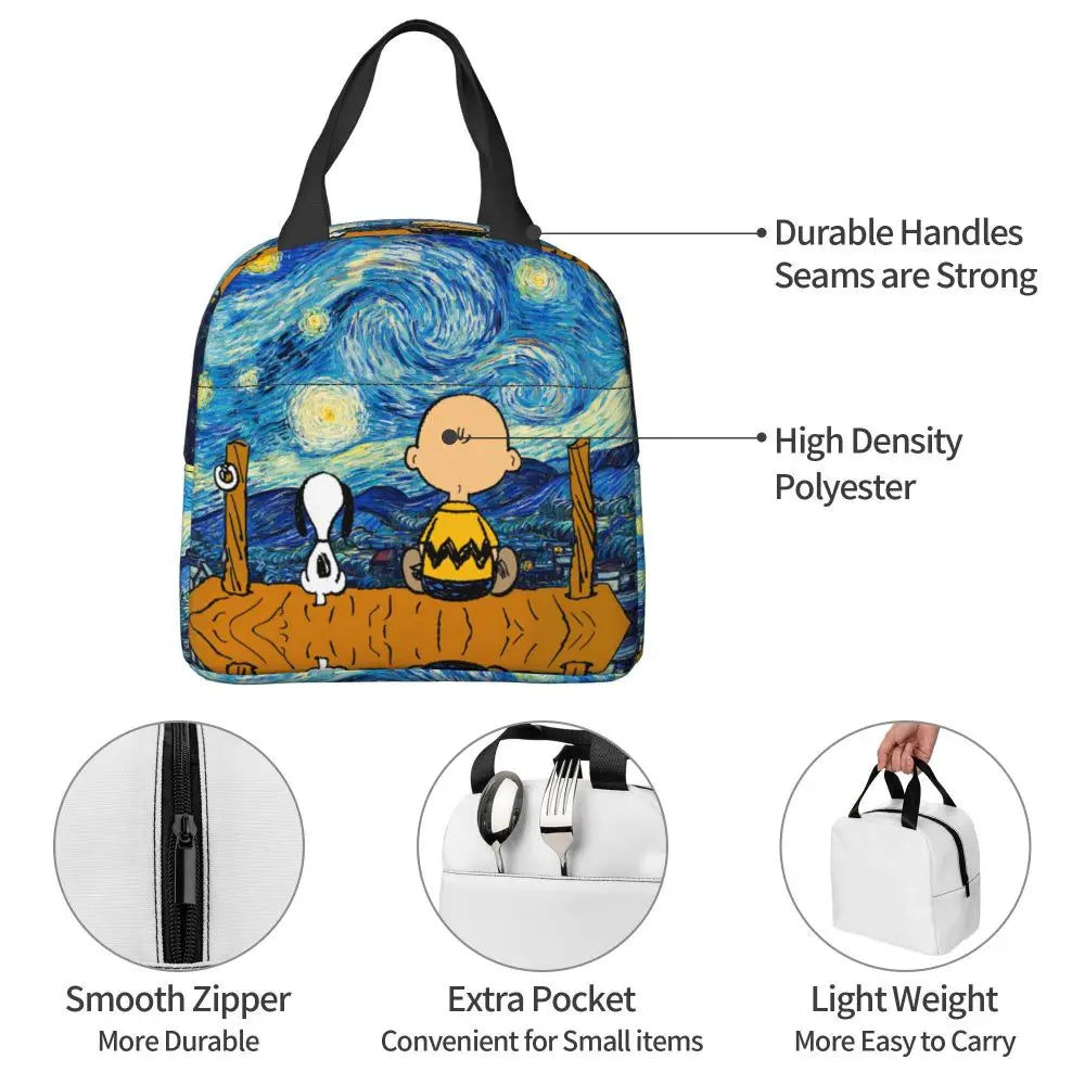 Custom Funny Cartoon Snoopy Lunch Box Waterproof Thermal Cooler Food Insulated Lunch Bag Kids For Kids Portable Picnic Tote Bags