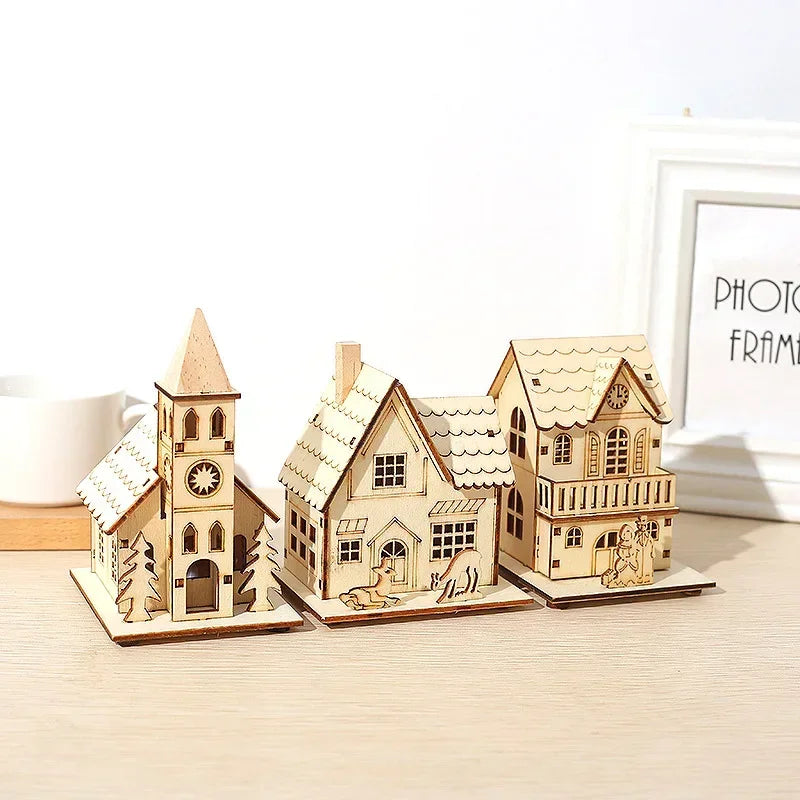 Cute Wooden House Christmas Ornaments Gifts Home Decorations Crafts Bookcase Table Desktop Tree Decoration Christmas Decoration