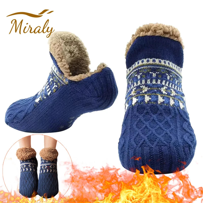 2024 New Winter Warm Floor Socks Home Fleece Slipper Women Men Snow Socks Sleep Carpet Socks Slippers Socks Non-slip Yoga Socks